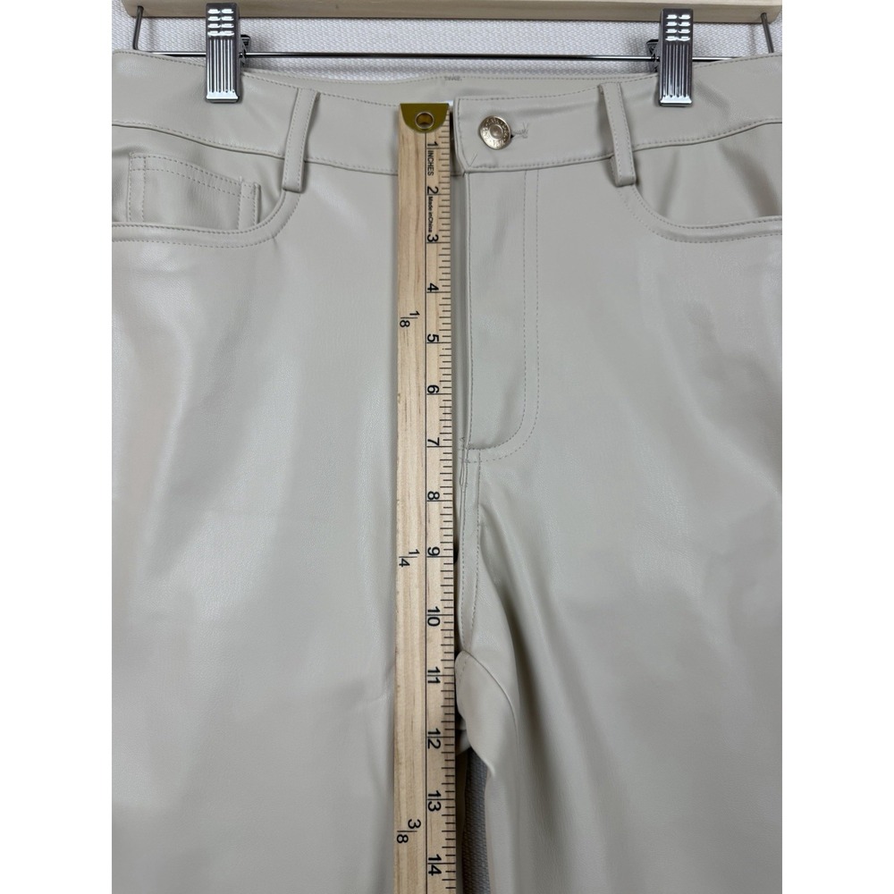 Zara Beige Faux Leather Women's Fit Pants 4 Straight Leg Stretchy 28X25 Gold Zip - Picture 5 of 12
